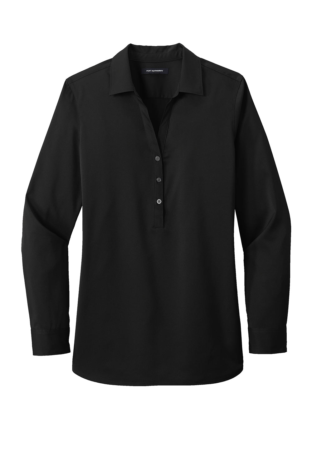 Port Authority LW680 Womens City Moisture Wicking Long Sleeve Polo Shirt Black Flat Front