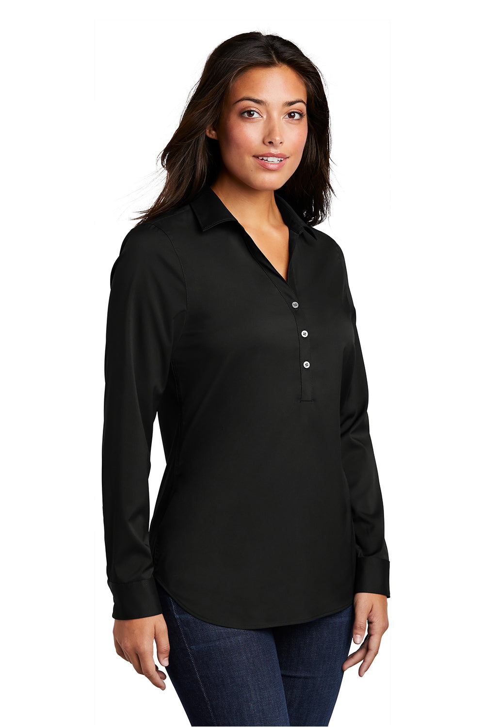 Port Authority LW680 Womens City Moisture Wicking Long Sleeve Polo Shirt Black Model 3q