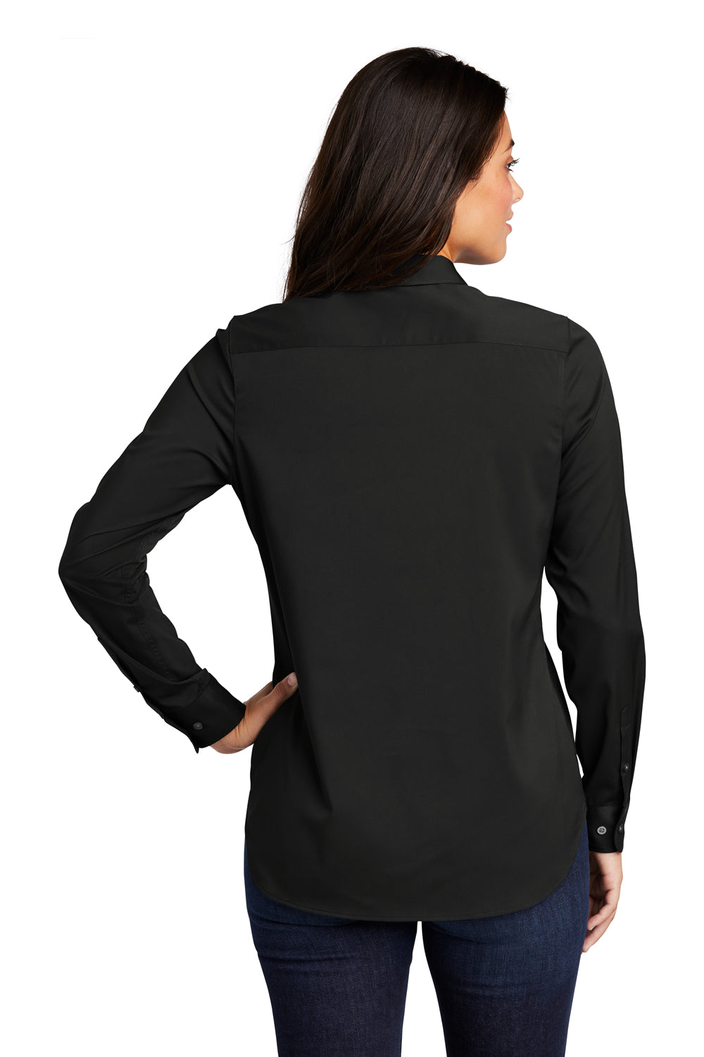 Port Authority LW680 Womens City Moisture Wicking Long Sleeve Polo Shirt Black Model Back