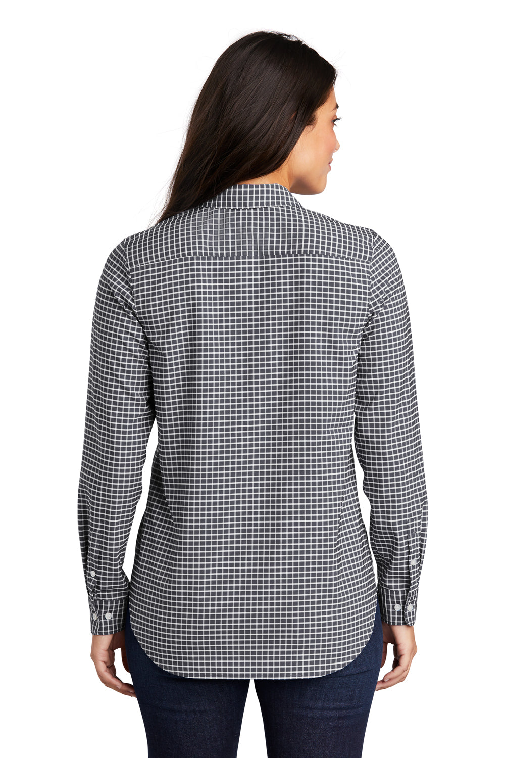 Port Authority LW680 Womens City Moisture Wicking Long Sleeve Polo Shirt Graphite Grey/White Model Back