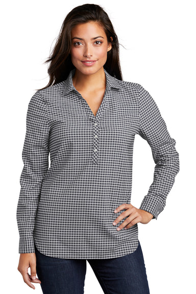 Port Authority LW680 Womens City Moisture Wicking Long Sleeve Polo Shirt Graphite Grey/White Model Front