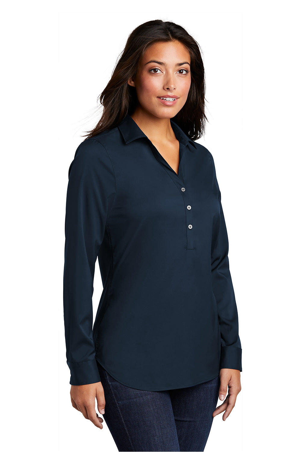 Port Authority LW680 Womens City Moisture Wicking Long Sleeve Polo Shirt River Navy Blue Model 3q