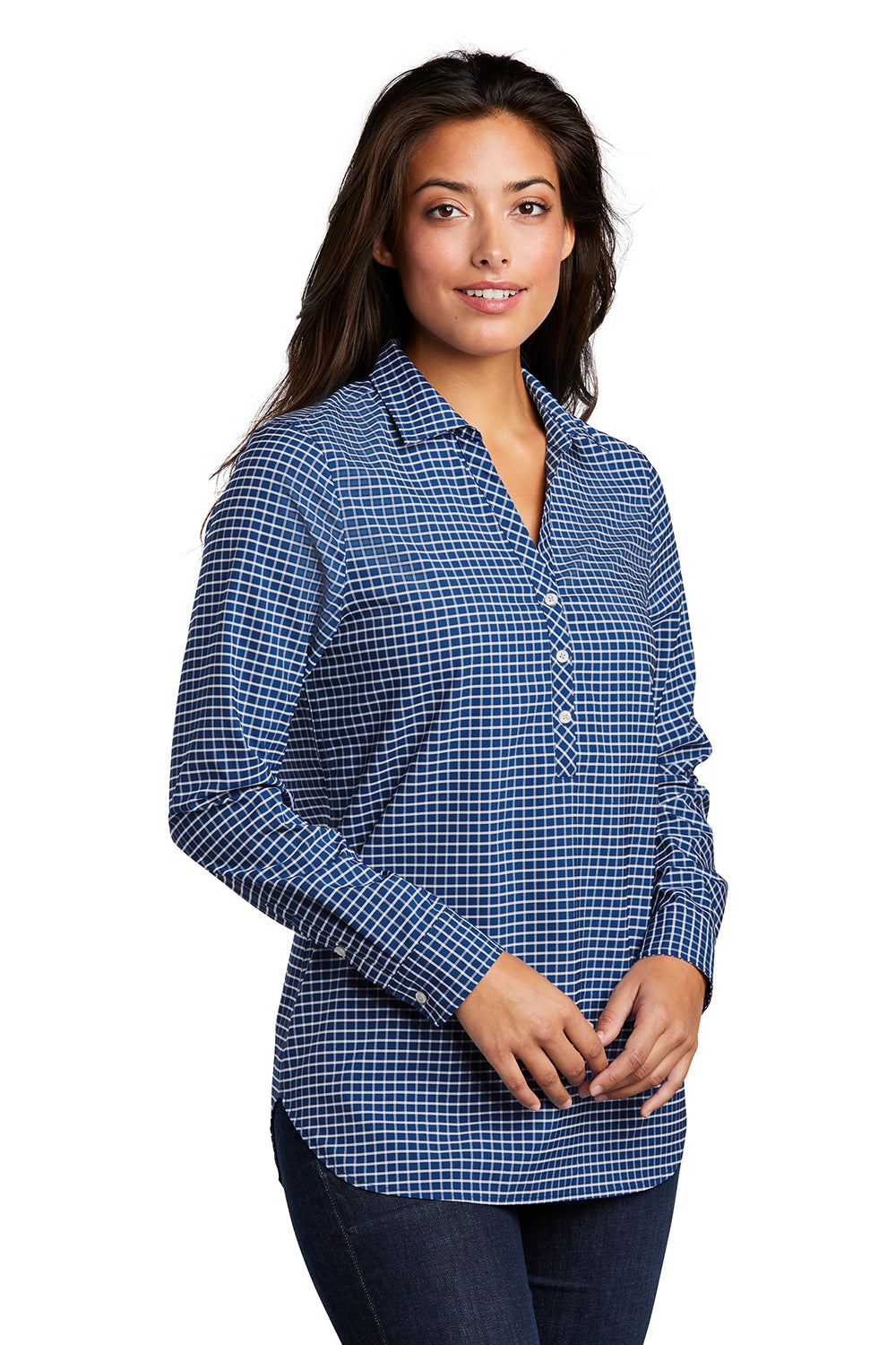 Port Authority LW680 Womens City Moisture Wicking Long Sleeve Polo Shirt True Blue/White Model 3q