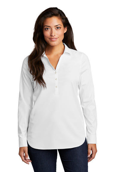 Port Authority LW680 Womens City Moisture Wicking Long Sleeve Polo Shirt White Model Front