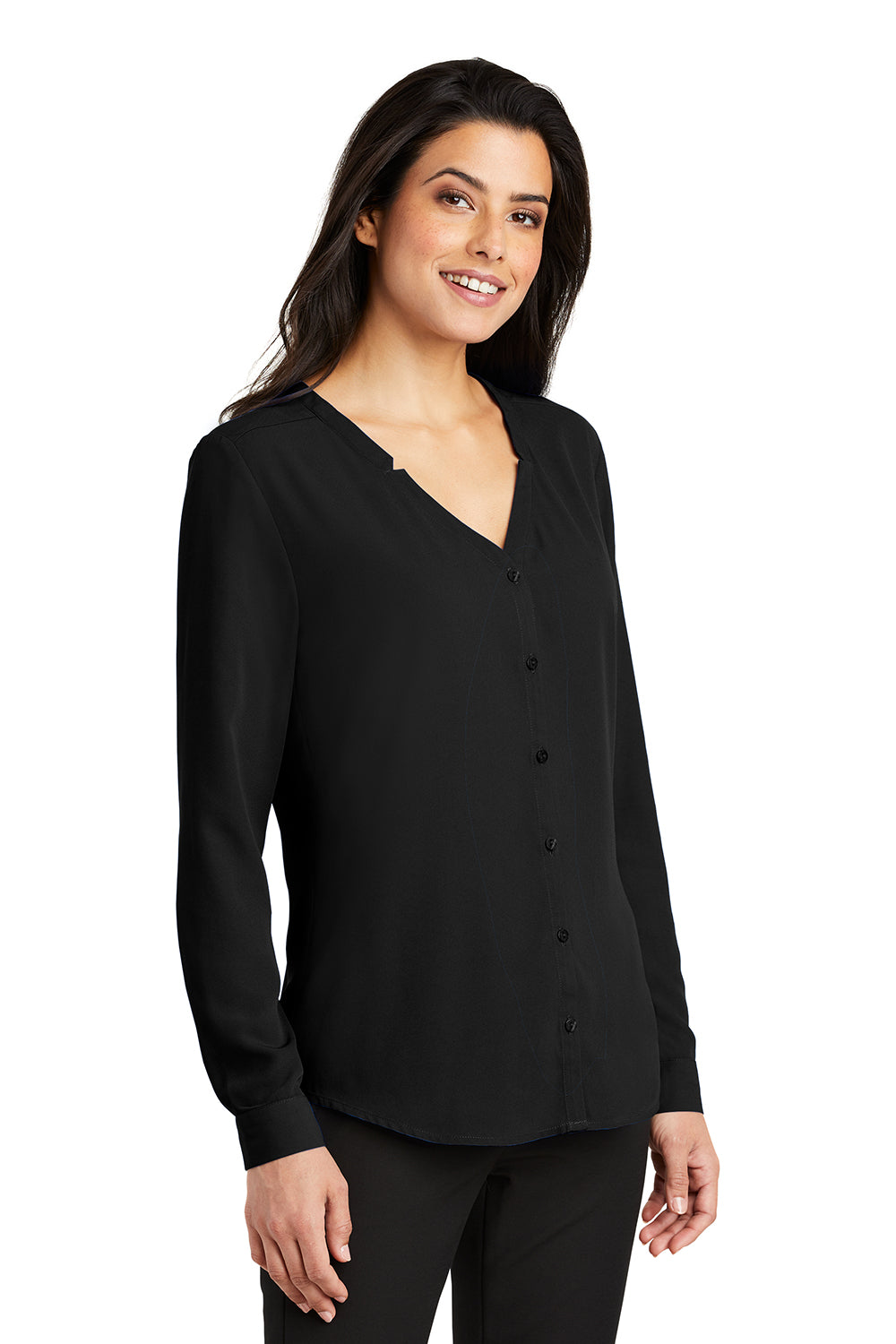 Port Authority LW700 Womens Long Sleeve Button Down Shirt Black Model 3q