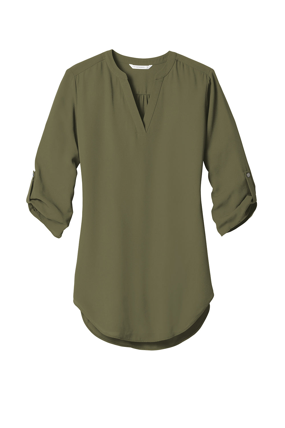 Port Authority LW701 Womens 3/4 Sleeve V-Neck T-Shirt Deep Olive Green Flat Front