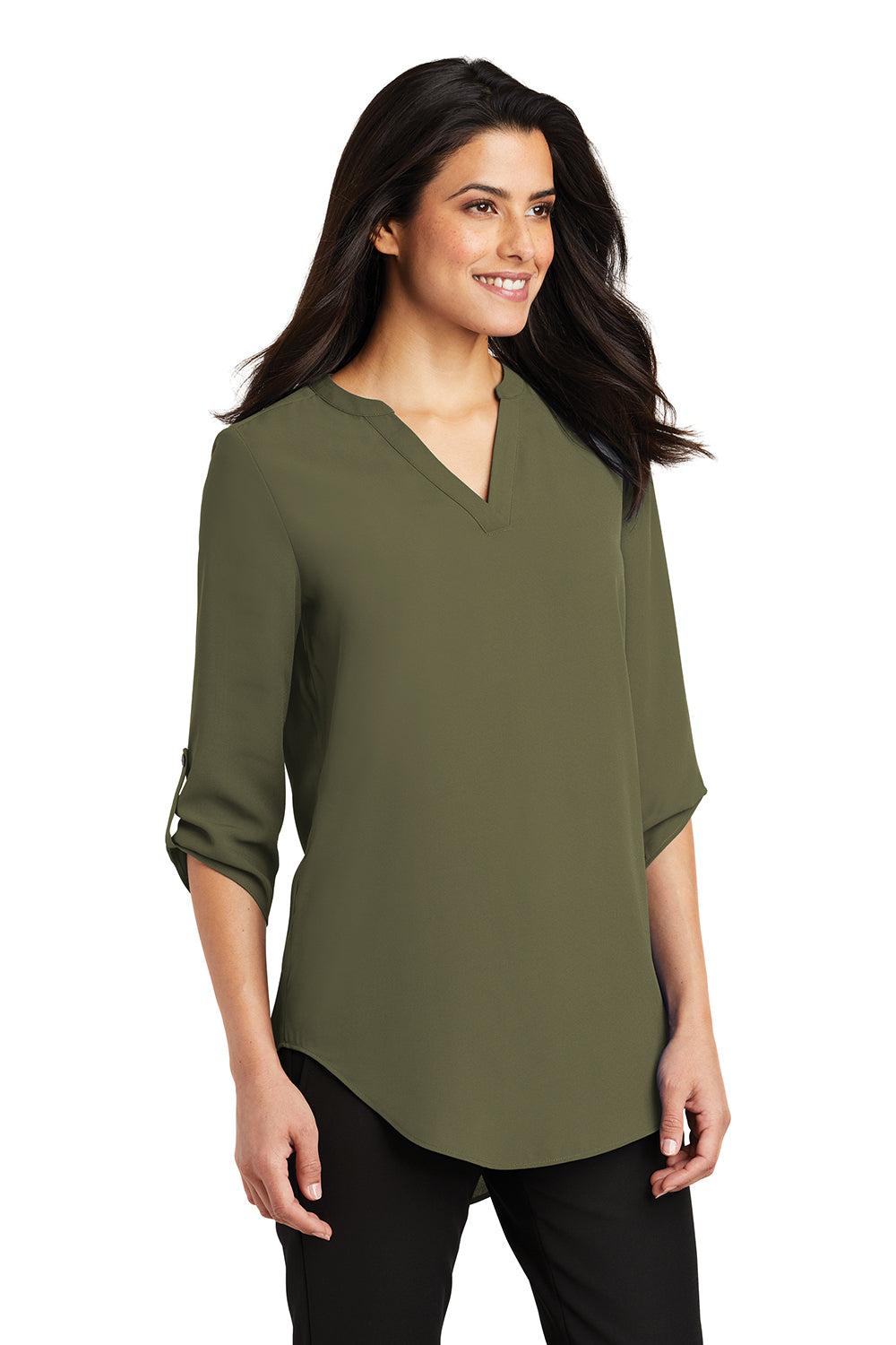 Port Authority LW701 Ladies 3 4 Sleeve Tunic Blouse Deep Olive L