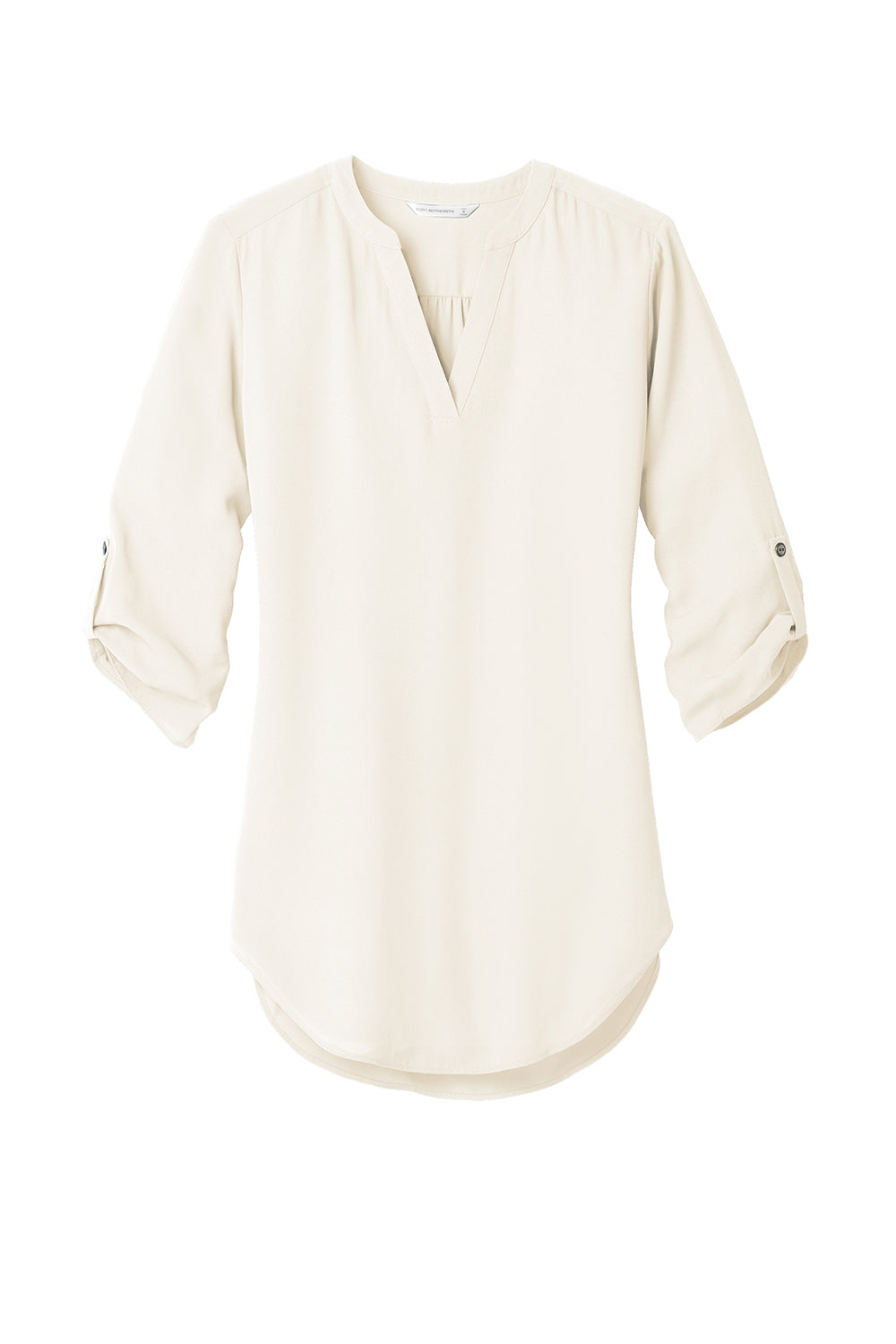 Port Authority LW701 Womens 3/4 Sleeve V-Neck T-Shirt Ivory Chiffon White Flat Front