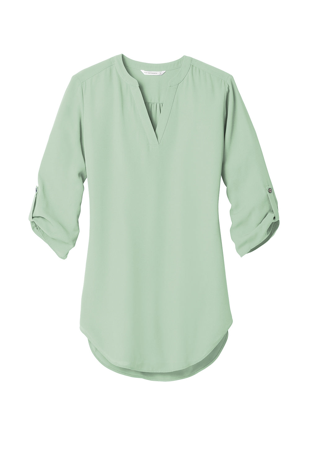 Port Authority LW701 Womens 3/4 Sleeve V-Neck T-Shirt Misty Sage Green Flat Front