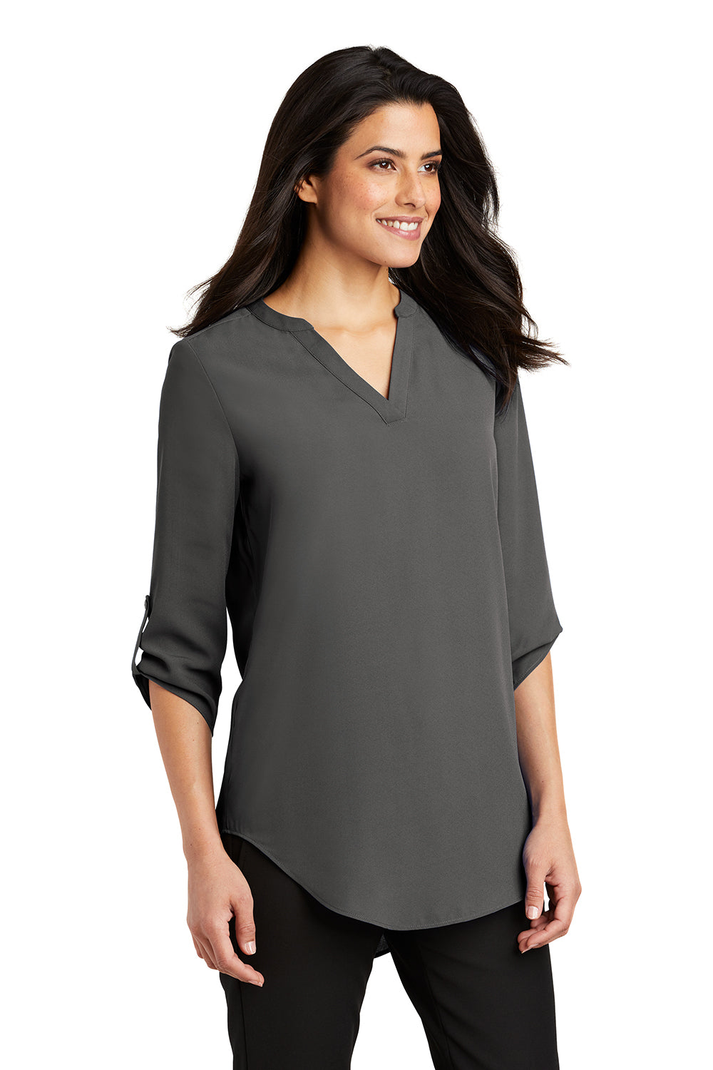 Port Authority LW701 Womens 3/4 Sleeve V-Neck T-Shirt Sterling Grey Model 3q