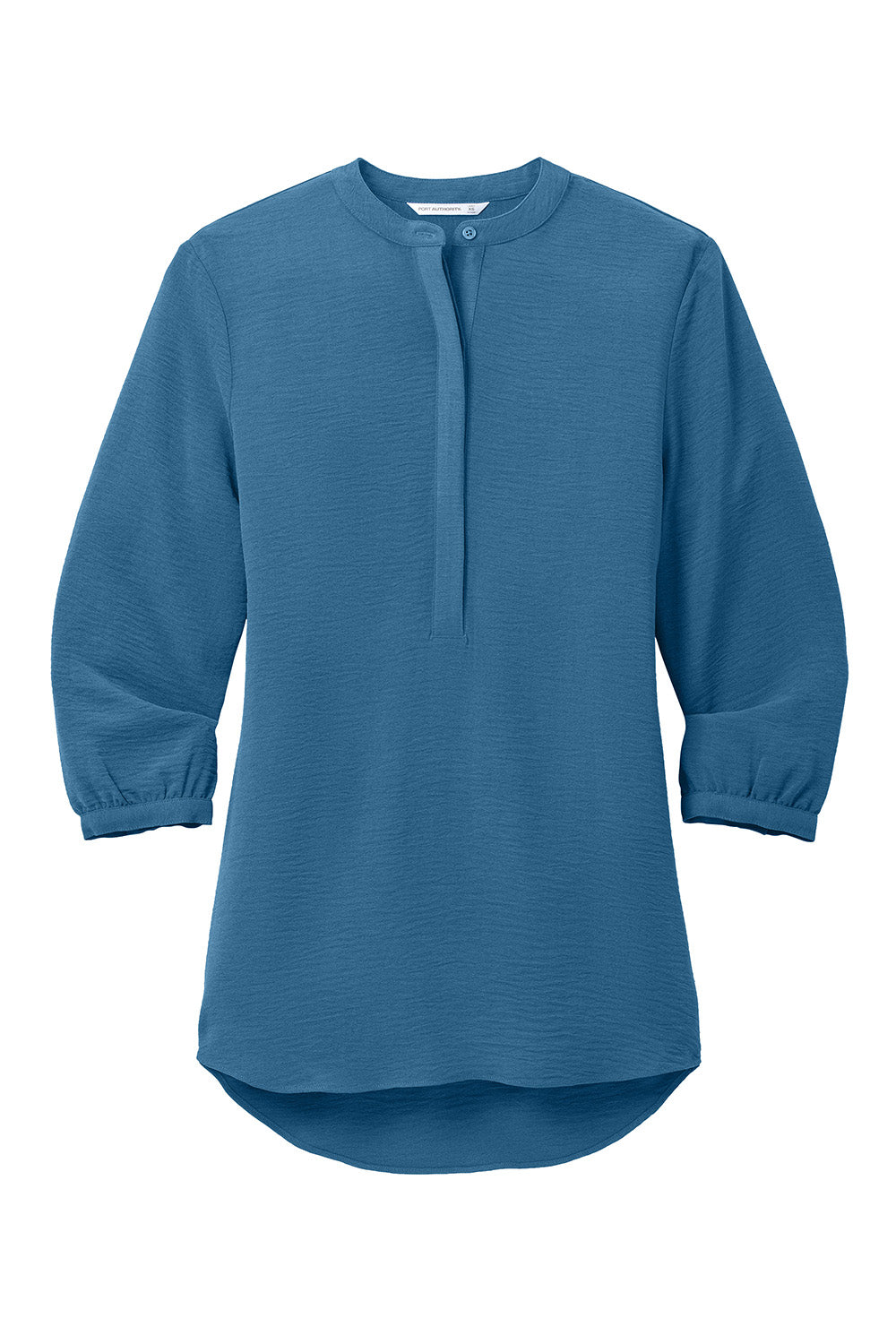 Port Authority LW713 Womens Textured Crepe 3/4 Sleeve Tunic Aegean Blue Flat Front