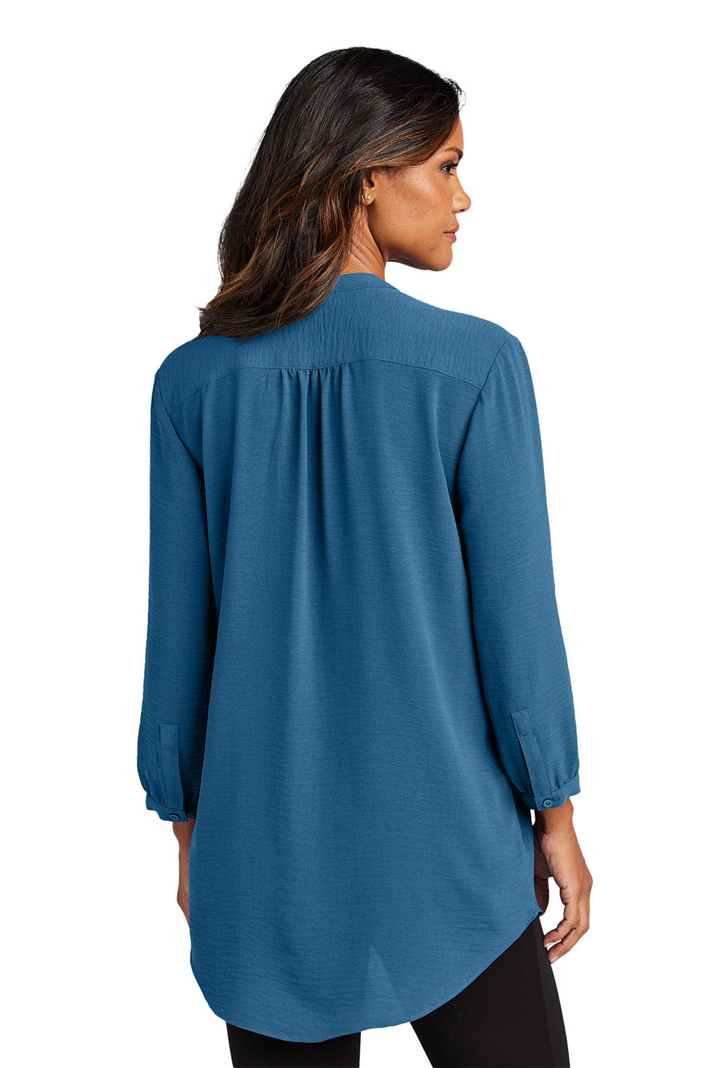 Port Authority LW713 Womens Textured Crepe 3/4 Sleeve Tunic Aegean Blue Model Back