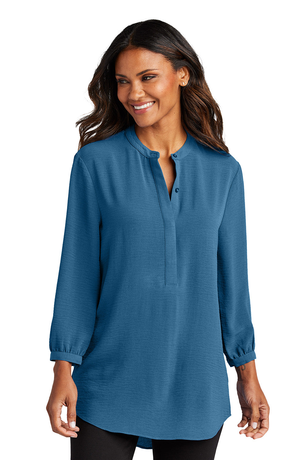 Port Authority LW713 Womens Textured Crepe 3/4 Sleeve Tunic Aegean Blue Model Front