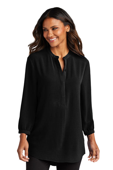 Port Authority LW713 Womens Textured Crepe 3/4 Sleeve Tunic Deep Black Model Front