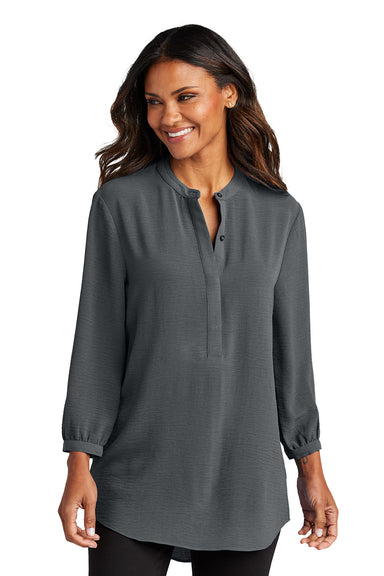 Port Authority LW713 Womens Textured Crepe 3/4 Sleeve Tunic Graphite Grey Model Front