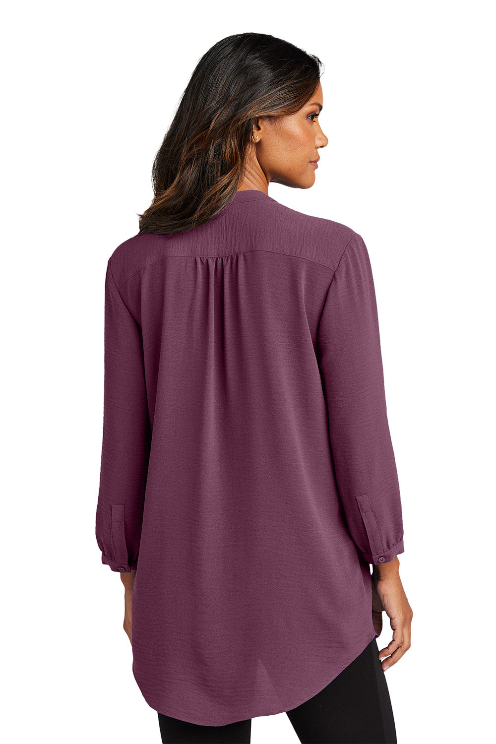 Port Authority LW713 Womens Textured Crepe 3/4 Sleeve Tunic Purple Mist Model Back