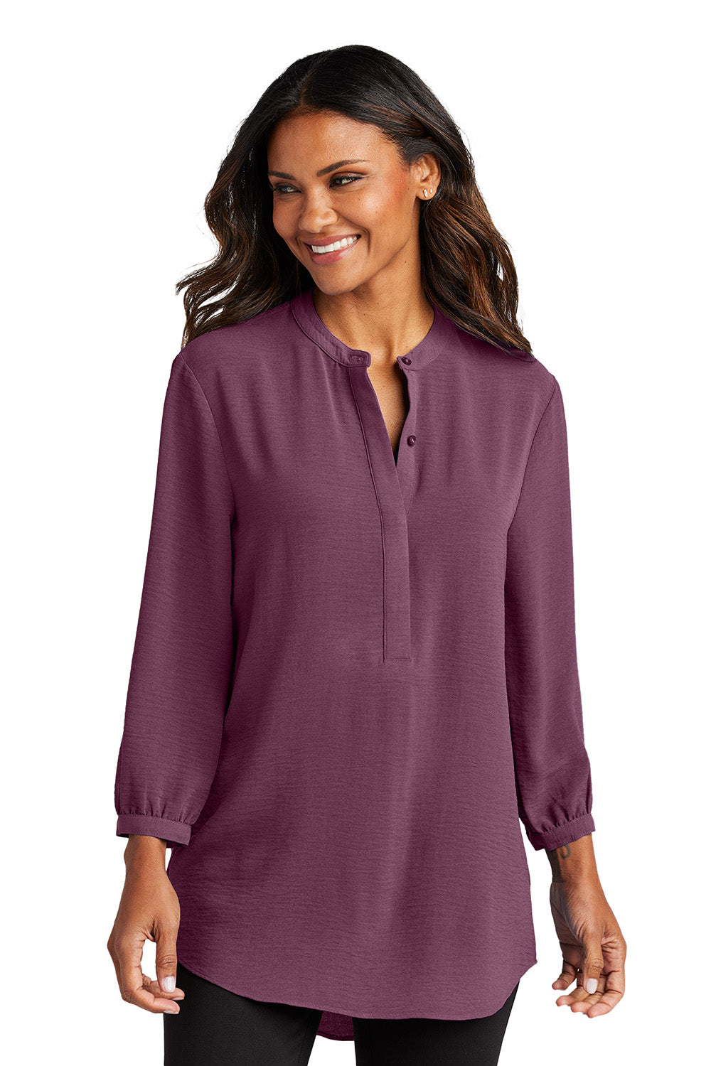 Port Authority LW713 Womens Textured Crepe 3/4 Sleeve Tunic Purple Mist Model Front