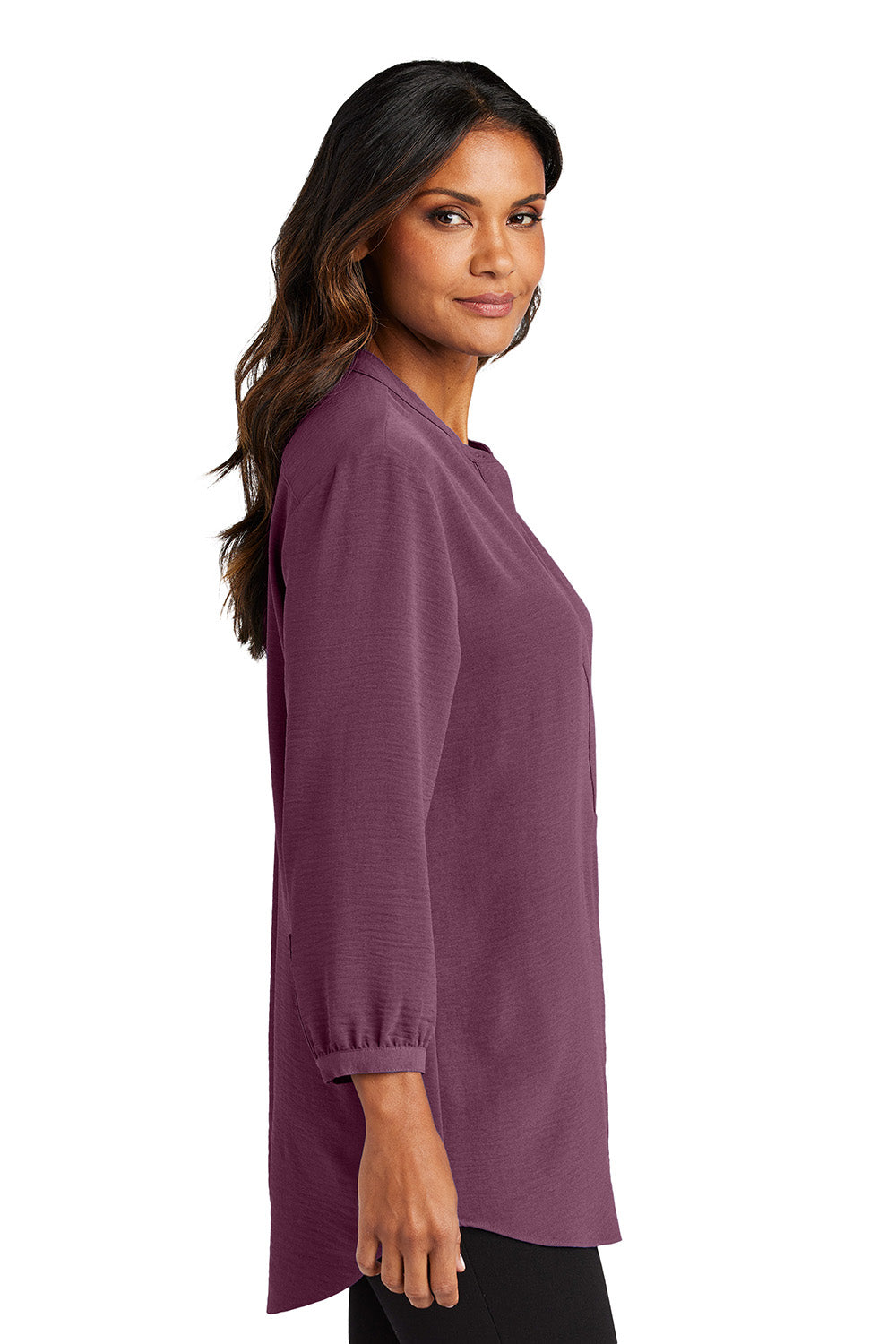 Port Authority LW713 Womens Textured Crepe 3/4 Sleeve Tunic Purple Mist Model Side