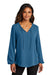 Port Authority LW714 Womens Textured Crepe Long Sleeve Blouse Aegean Blue Model Front