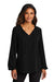 Port Authority LW714 Womens Textured Crepe Long Sleeve Blouse Deep Black Model Front