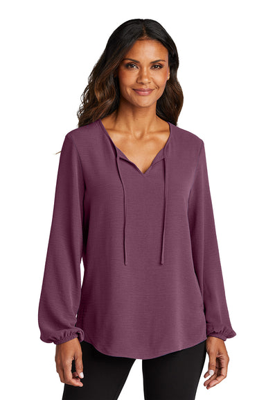 Port Authority LW714 Womens Textured Crepe Long Sleeve Blouse Purple Mist Model Front