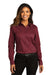 Port Authority LW808 Womens SuperPro Wrinkle Resistant React Long Sleeve Button Down Shirt Burgundy Model Front