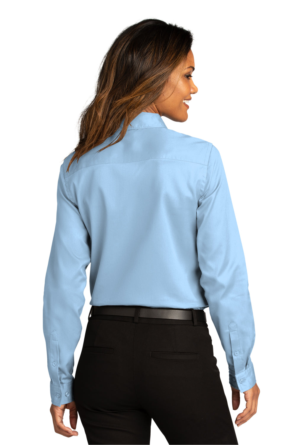 Port Authority LW808 Womens SuperPro Wrinkle Resistant React Long Sleeve Button Down Shirt Cloud Blue Model Back