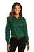 Port Authority LW808 Womens SuperPro Wrinkle Resistant React Long Sleeve Button Down Shirt Dark Green Model Front