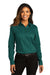 Port Authority LW808 Womens SuperPro Wrinkle Resistant React Long Sleeve Button Down Shirt Marine Green Model Front