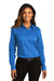 Port Authority LW808 Womens SuperPro Wrinkle Resistant React Long Sleeve Button Down Shirt Strong Blue Model Front