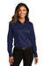 Port Authority LW808 Womens SuperPro Wrinkle Resistant React Long Sleeve Button Down Shirt True Navy Blue Model Front