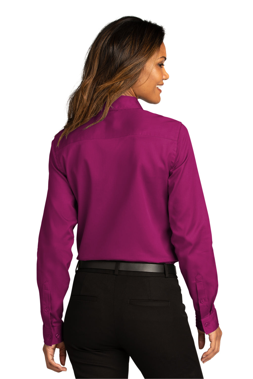 Port Authority LW808 Womens SuperPro Wrinkle Resistant React Long Sleeve Button Down Shirt Wild Berry Model Back