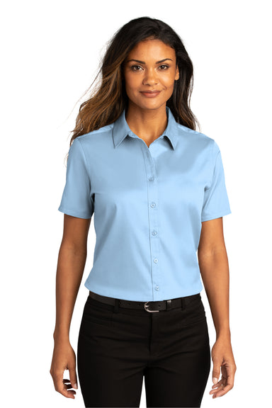 Port Authority LW809 Womens SuperPro Wrinkle Resistant React Short Sleeve Button Down Shirt Cloud Blue Model Front