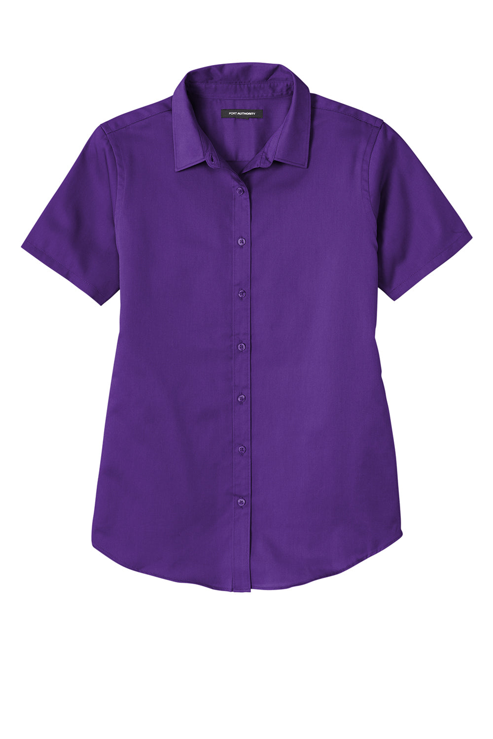 Port Authority LW809 Womens SuperPro Wrinkle Resistant React Short Sleeve Button Down Shirt Purple Flat Front