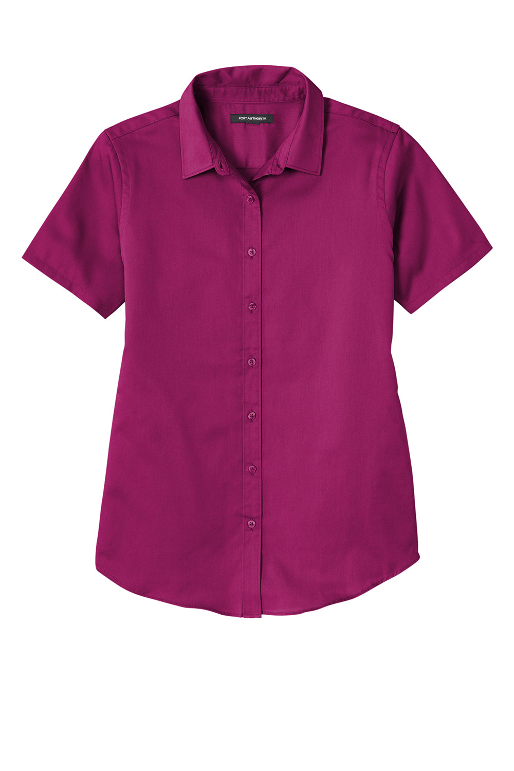 Port Authority LW809 Womens SuperPro Wrinkle Resistant React Short Sleeve Button Down Shirt Wild Berry Flat Front