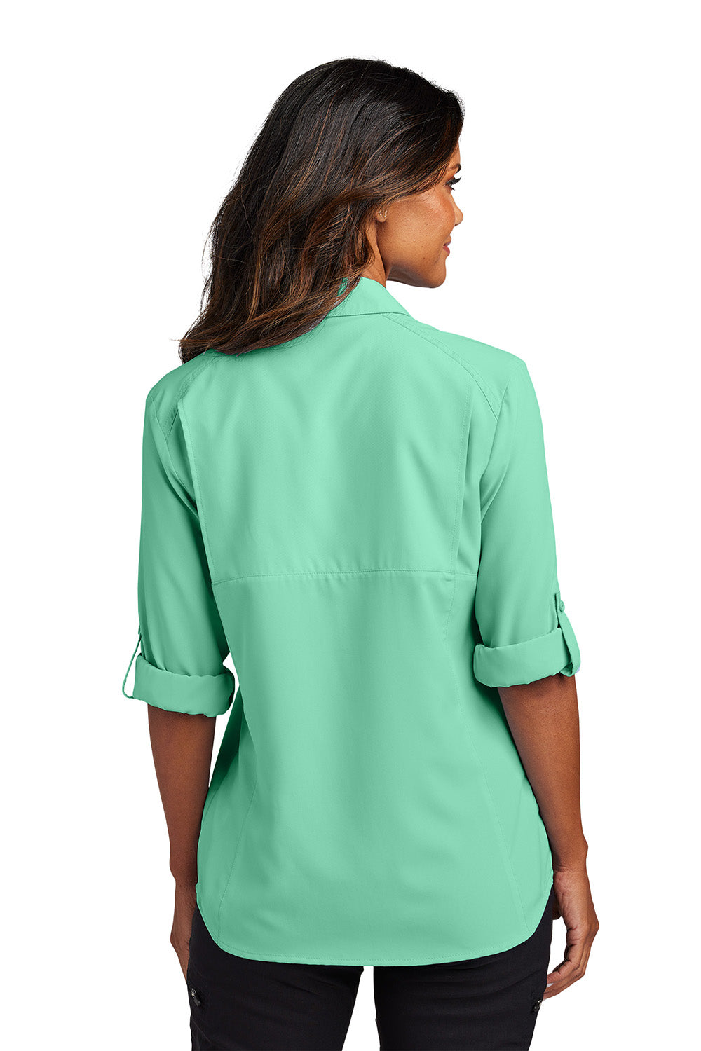 Port Authority LW960 Womens UV Daybreak Long Sleeve Button Down Shirt w/ Pockets Bright Seafoam Green Model Back