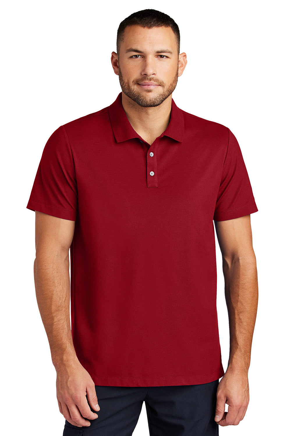 Mercer+Mettle MM1004 Mens Stretch Pique Short Sleeve Polo Shirt Apple Red Model Front