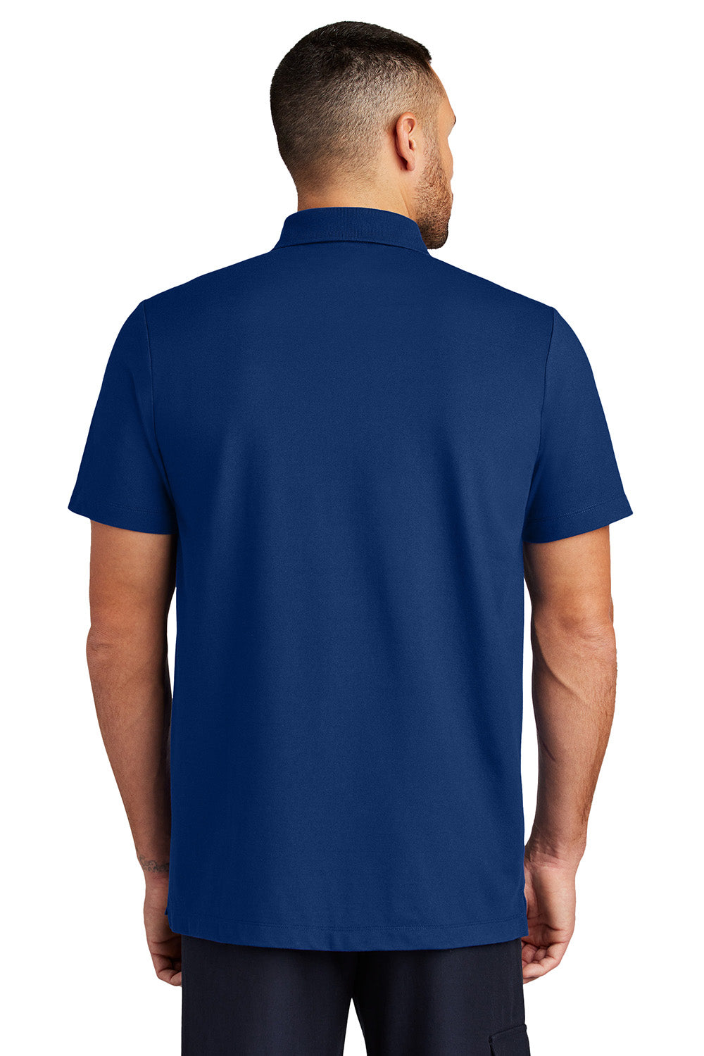 Mercer+Mettle MM1004 Mens Stretch Pique Short Sleeve Polo Shirt Note Blue Model Back