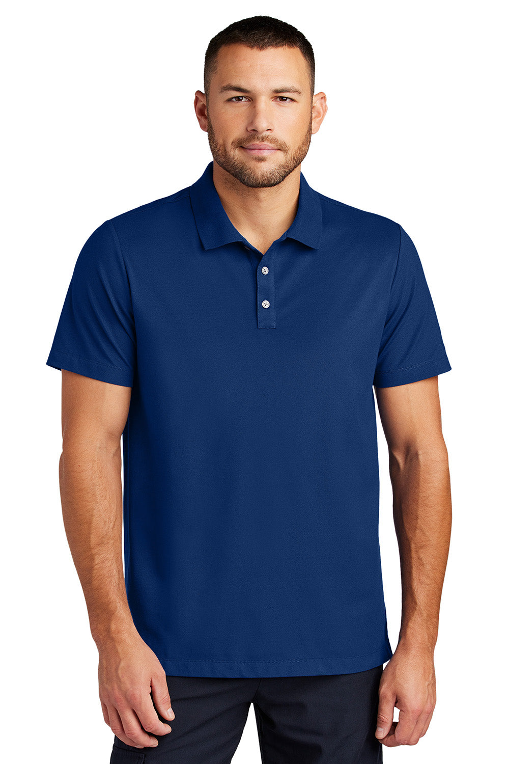 Mercer+Mettle MM1004 Mens Stretch Pique Short Sleeve Polo Shirt Note Blue Model Front