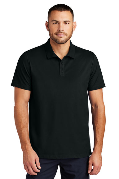 Mercer+Mettle MM1004 Mens Stretch Pique Short Sleeve Polo Shirt Deep Black Model Front