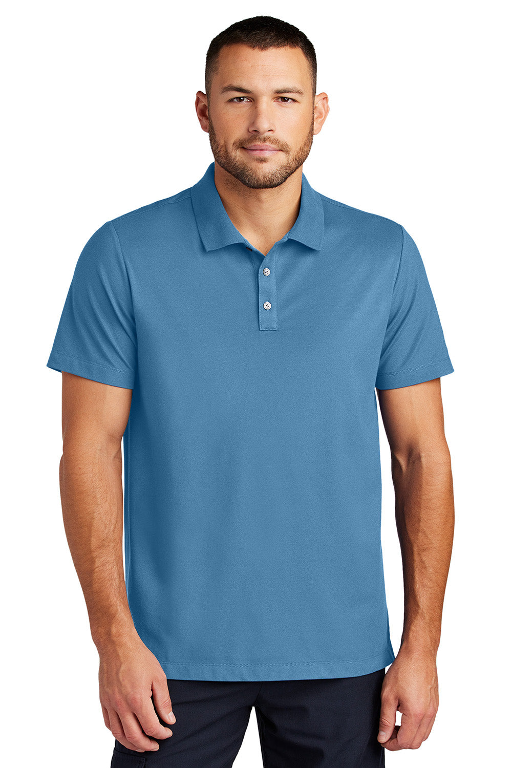 Mercer+Mettle MM1004 Mens Stretch Pique Short Sleeve Polo Shirt Parisian Blue Model Front