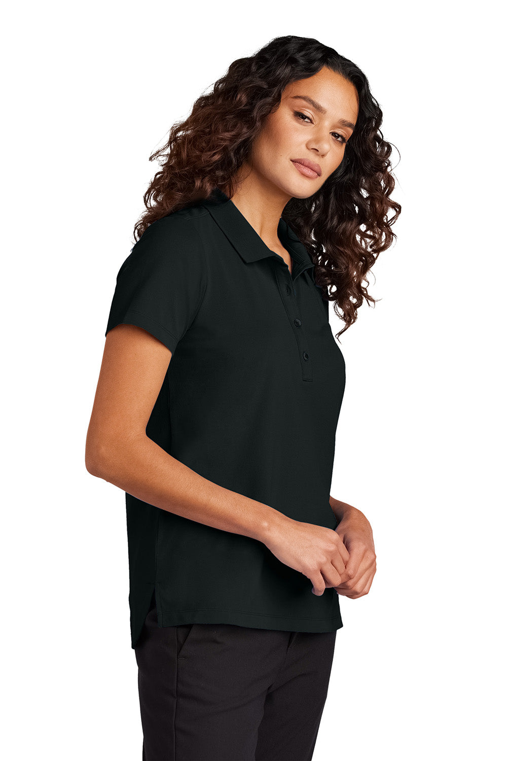 Mercer+Mettle MM1005 Womens Stretch Pique Short Sleeve Polo Shirt Deep Black Model Side