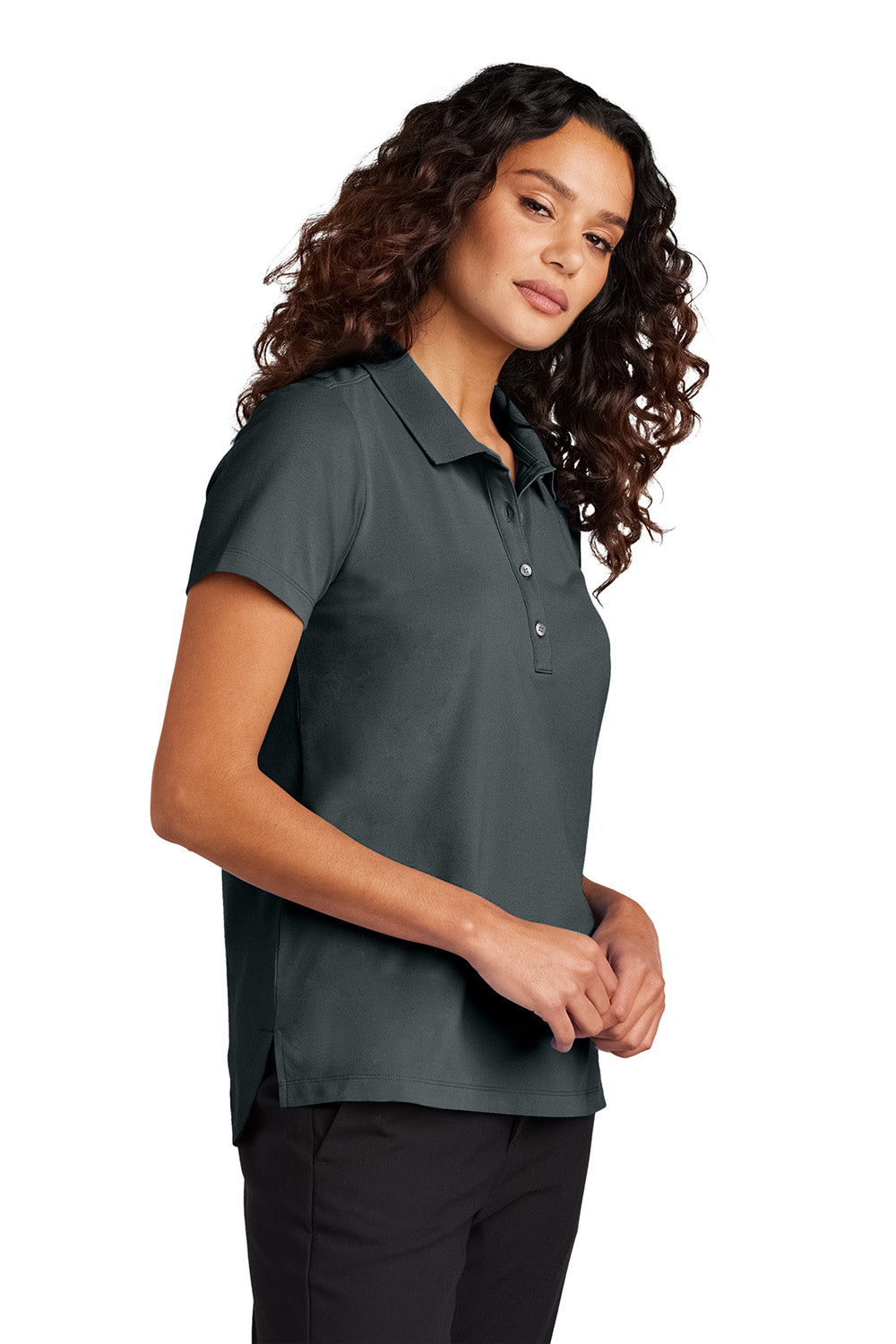 Mercer+Mettle MM1005 Womens Stretch Pique Short Sleeve Polo Shirt Storm Grey Model Side