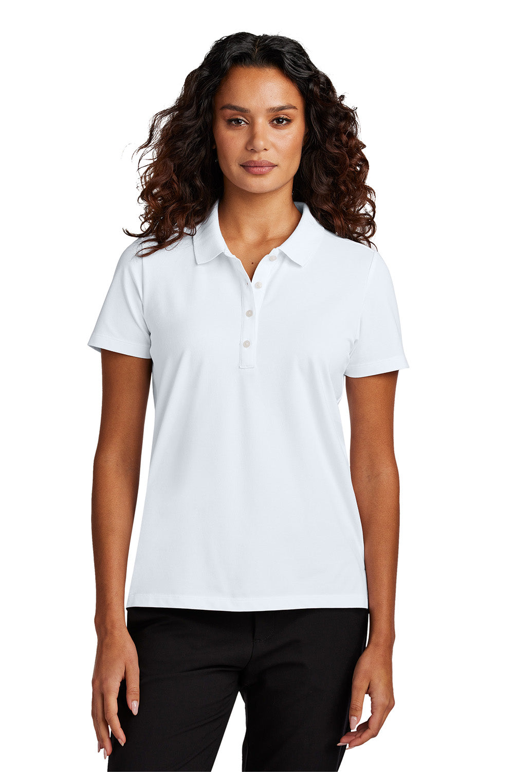 Mercer+Mettle MM1005 Womens Stretch Pique Short Sleeve Polo Shirt White Model Front