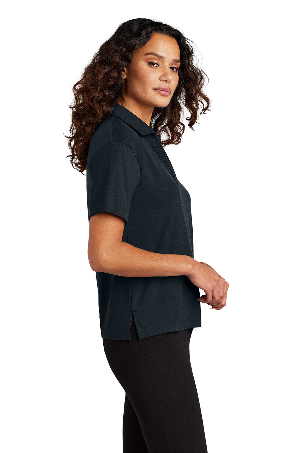 Mercer+Mettle MM1015 Womens Moisture Wicking Short Sleeve Polo Shirt Night Navy Blue Model Side