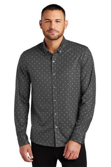 Mercer+Mettle MM1018 Mens Stretch Jersey Long Sleeve Button Down Shirt Anchor Grey Geo Diamond Model Front