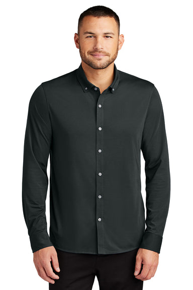 Mercer+Mettle MM1018 Mens Stretch Jersey Long Sleeve Button Down Shirt Anchor Grey Model Front