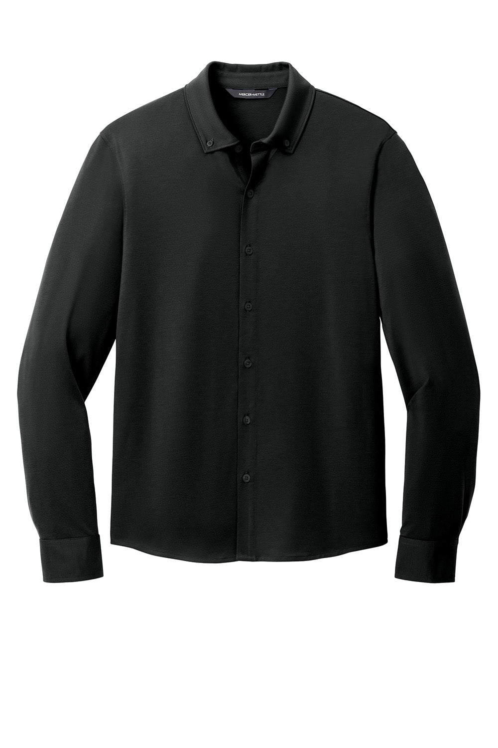 Mercer+Mettle MM1018 Mens Stretch Jersey Long Sleeve Button Down Shirt Deep Black Flat Front