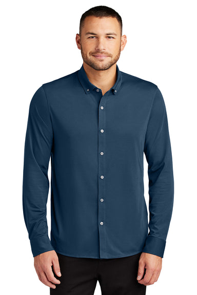 Mercer+Mettle MM1018 Mens Stretch Jersey Long Sleeve Button Down Shirt Insignia Blue Model Front