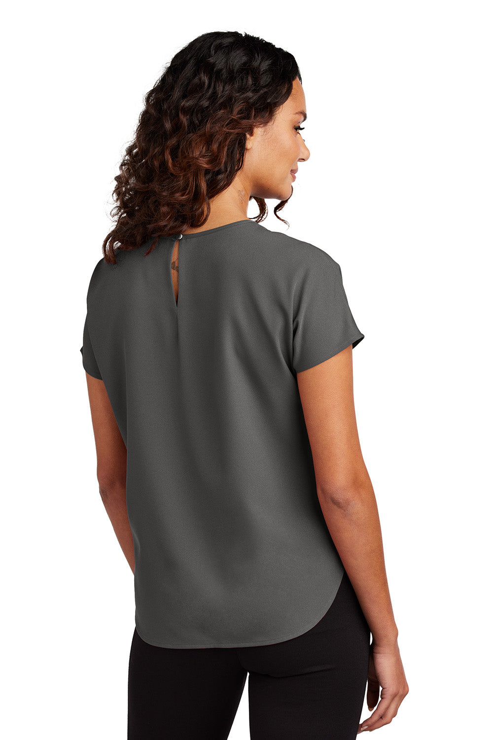 Mercer+Mettle MM2015 Womens Stretch Crepe Short Sleeve Crewneck Anchor Grey Model Back